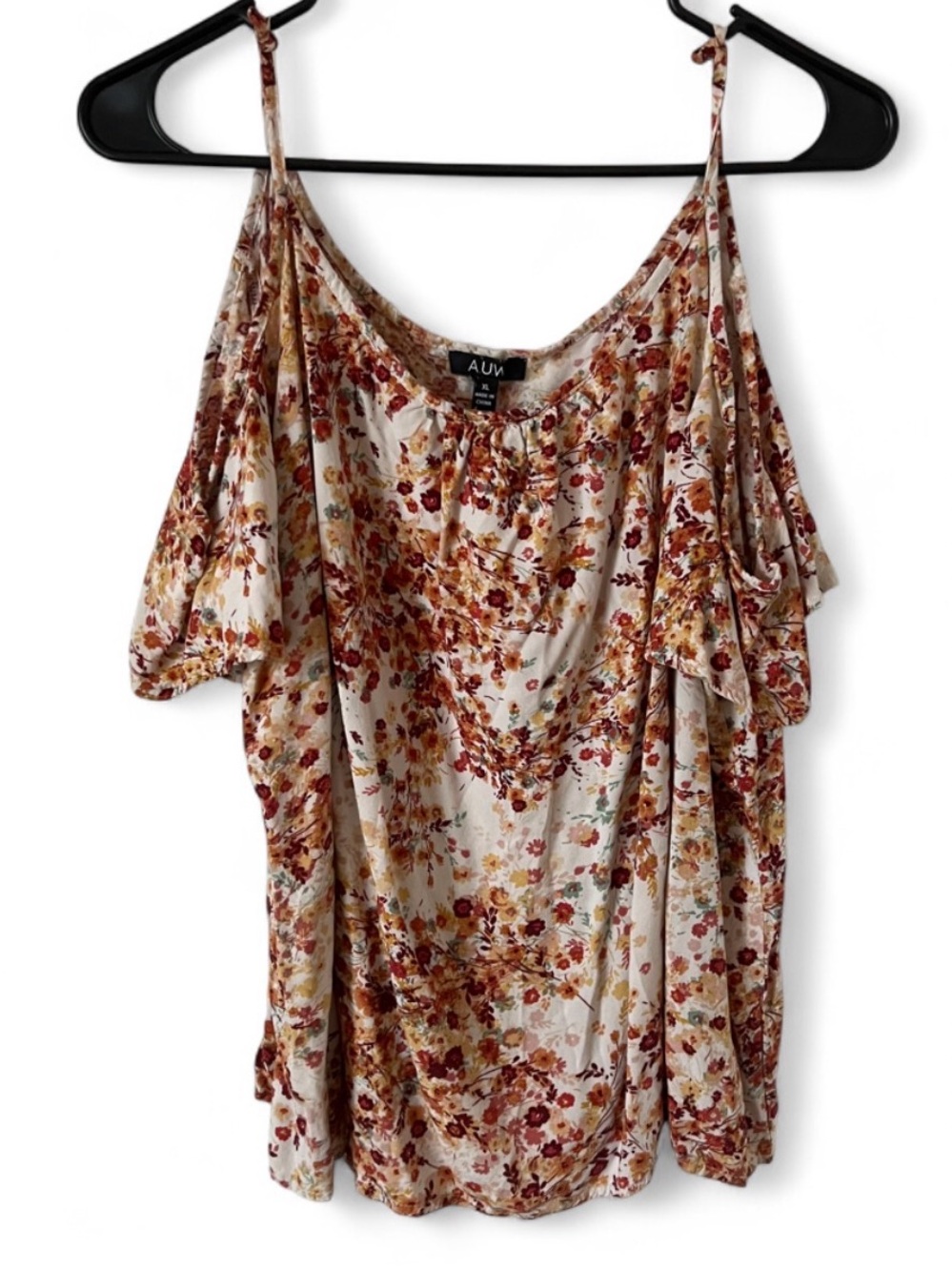 AUW Floral Cold-Shoulder Women's Top - Rust Multi